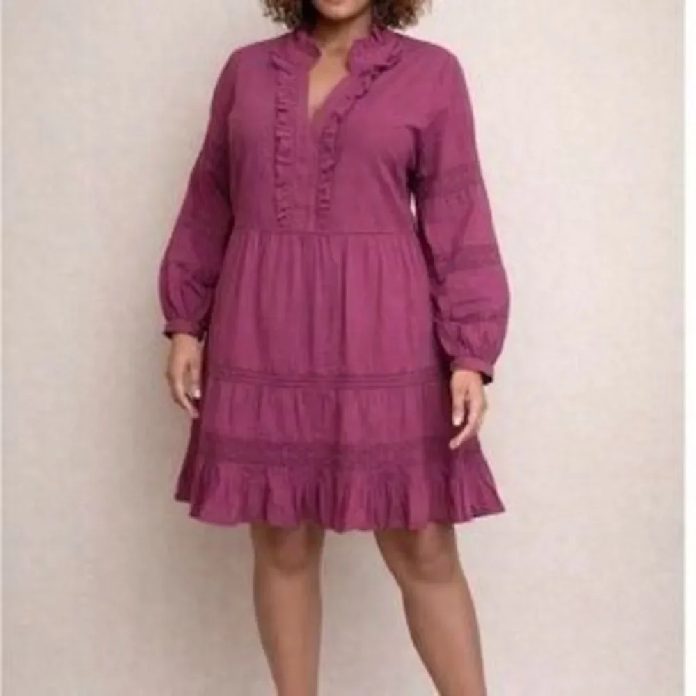 Sundance Lace Eyelet Ruffle Dress in Magenta Pink Small